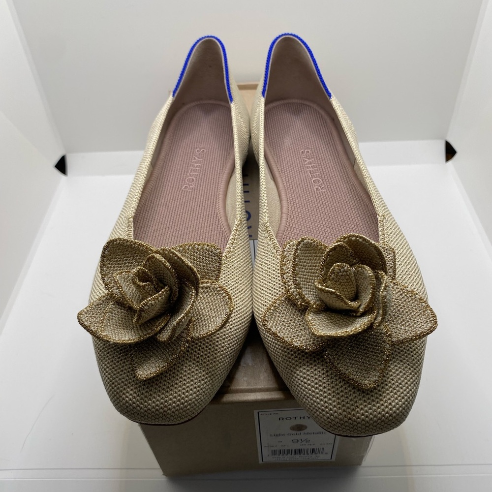 NEW!!! Rothy’s The Petal Square Toe Light Gold Metallic Flats Size 9.5 - Picture 8 of 8